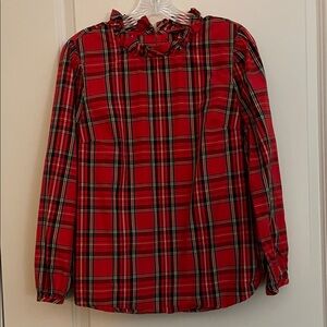 J. Crew Woman’s Red Plaid Ruffle Blouse